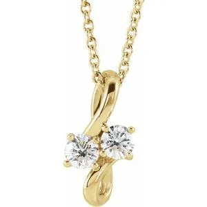 14K Yellow 1/5 CTW Diamond Two-Stone Bypass 16-18" Necklace