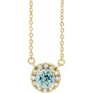 14K Yellow 3 mm Natural Aquamarine & .03 CTW Natural Diamond 16" Necklace