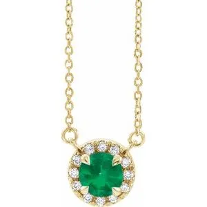 14K Yellow 4 mm Lab-Grown Emerald & .05 CTW Natural Diamond 16" Necklace