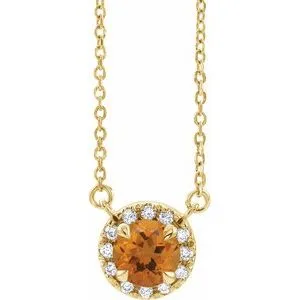 14K Yellow 4 mm Natural Citrine & .05 CTW Natural Diamond 18" Necklace