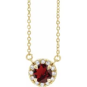 14K Yellow 5 mm Natural Mozambique Garnet & 1/10 CTW Natural Diamond 16" Necklace