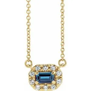 14K Yellow 5x3 mm Emerald Chatham® Lab-Created Alexandrite & 1/8 CTW Diamond 18" Necklace