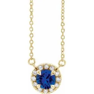 14K Yellow 6 mm Lab-Grown Blue Sapphire & 1/6 CTW Natural Diamond 16" Necklace