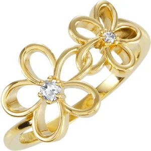 14k Yellow Gold .07 CTW Diamond Floral-Inspired Ring , Size 7