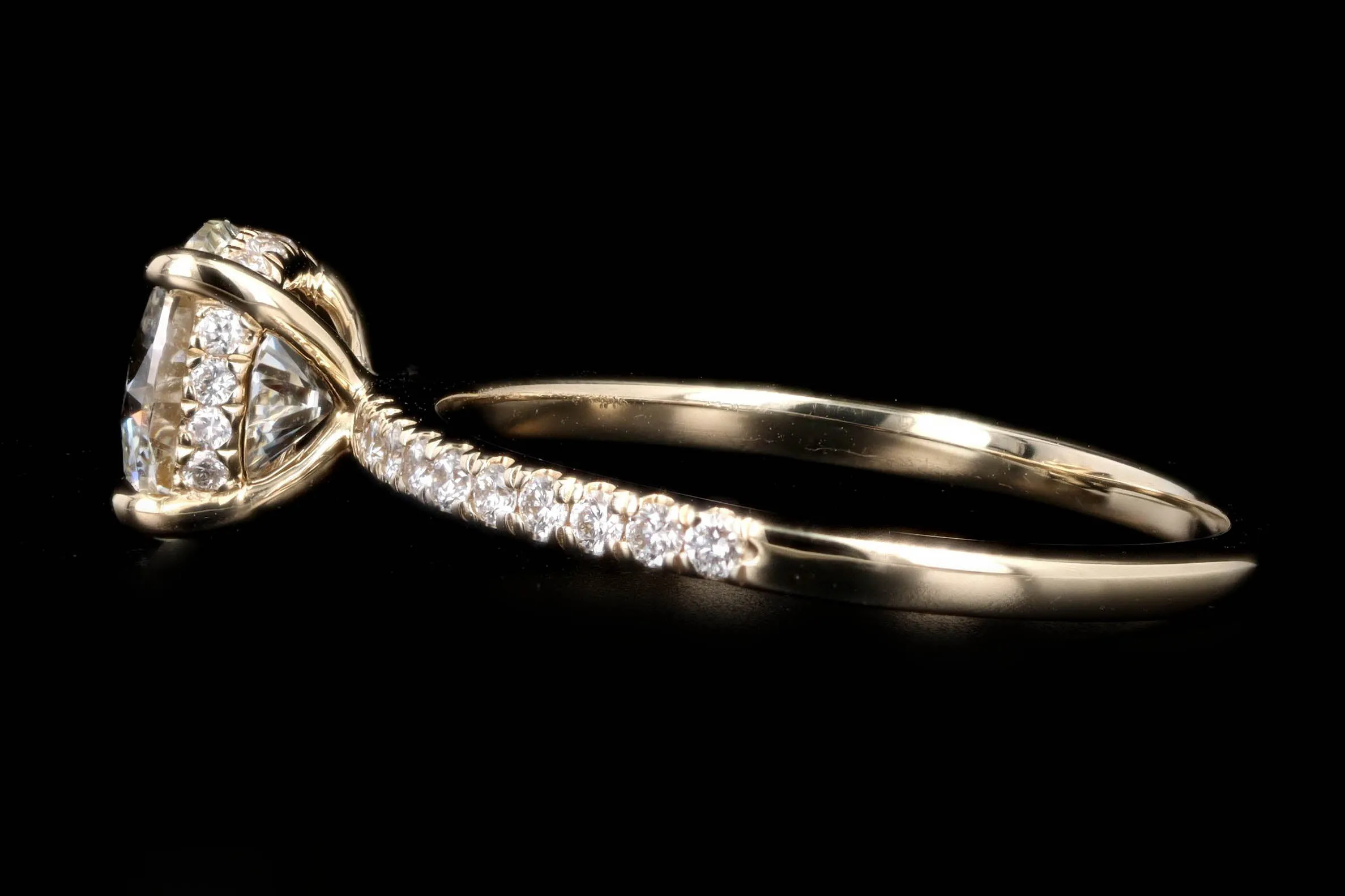 14K Yellow Gold 1.28 Carat Round Brilliant Cut Diamond Hidden Halo Engagement Ring GIA Certified