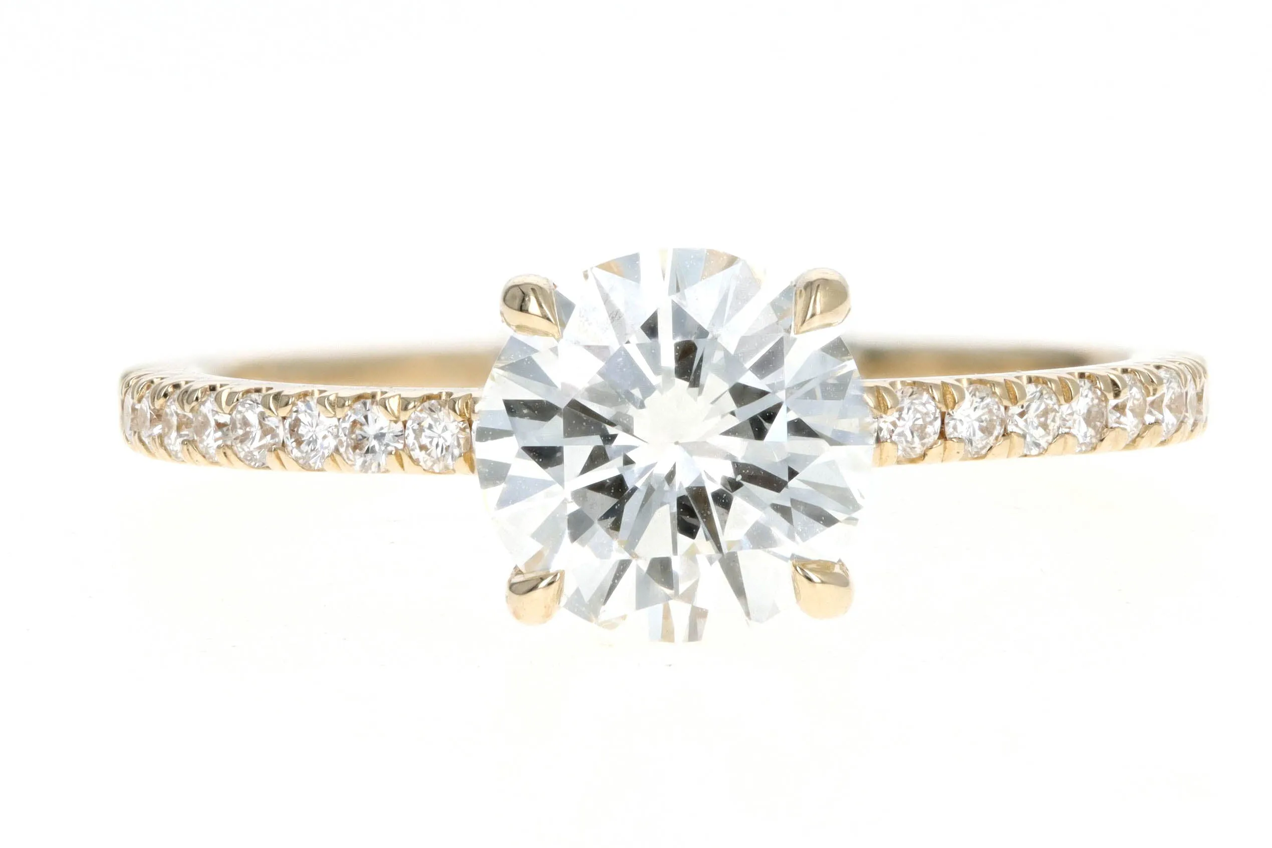 14K Yellow Gold 1.28 Carat Round Brilliant Cut Diamond Hidden Halo Engagement Ring GIA Certified