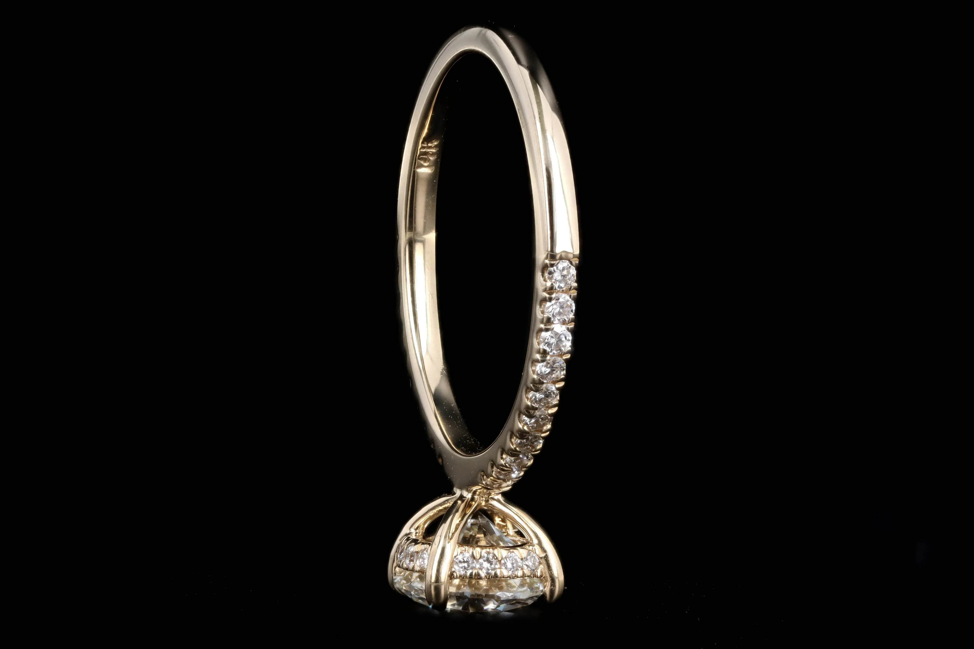 14K Yellow Gold 1.28 Carat Round Brilliant Cut Diamond Hidden Halo Engagement Ring GIA Certified
