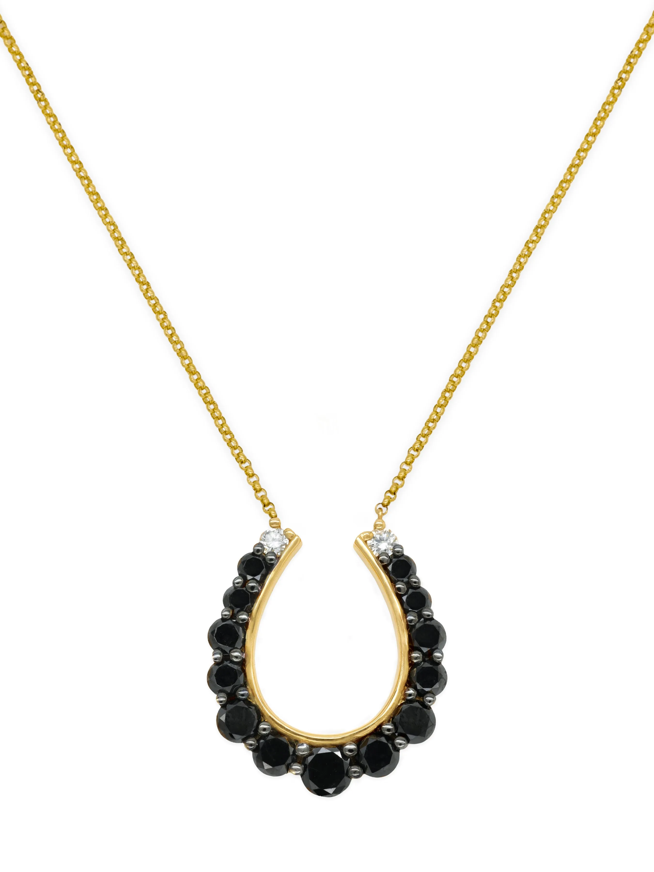 14k Yellow Gold Black Diamond Large Horseshoe Necklace
