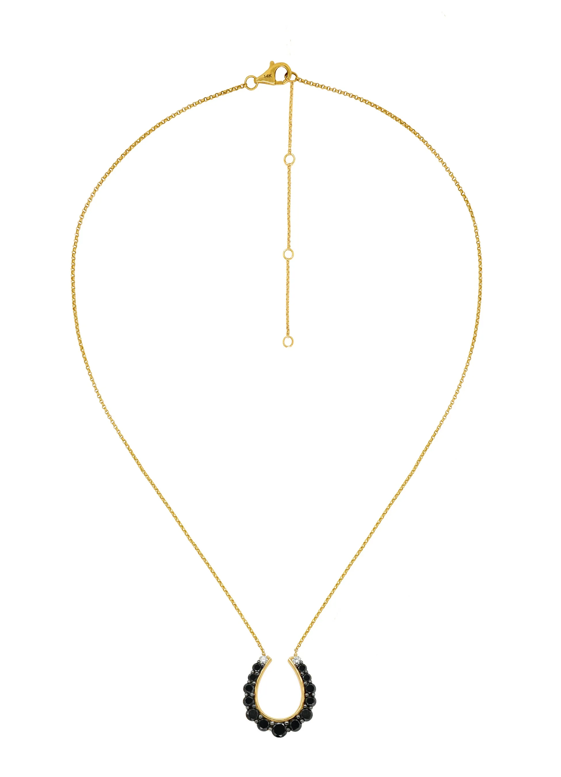 14k Yellow Gold Black Diamond Large Horseshoe Necklace