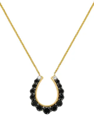 14k Yellow Gold Black Diamond Large Horseshoe Necklace