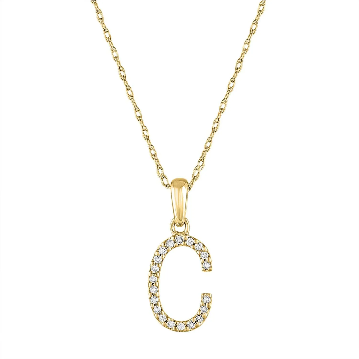 14K Yellow Gold Diamond "C" Initial Necklace