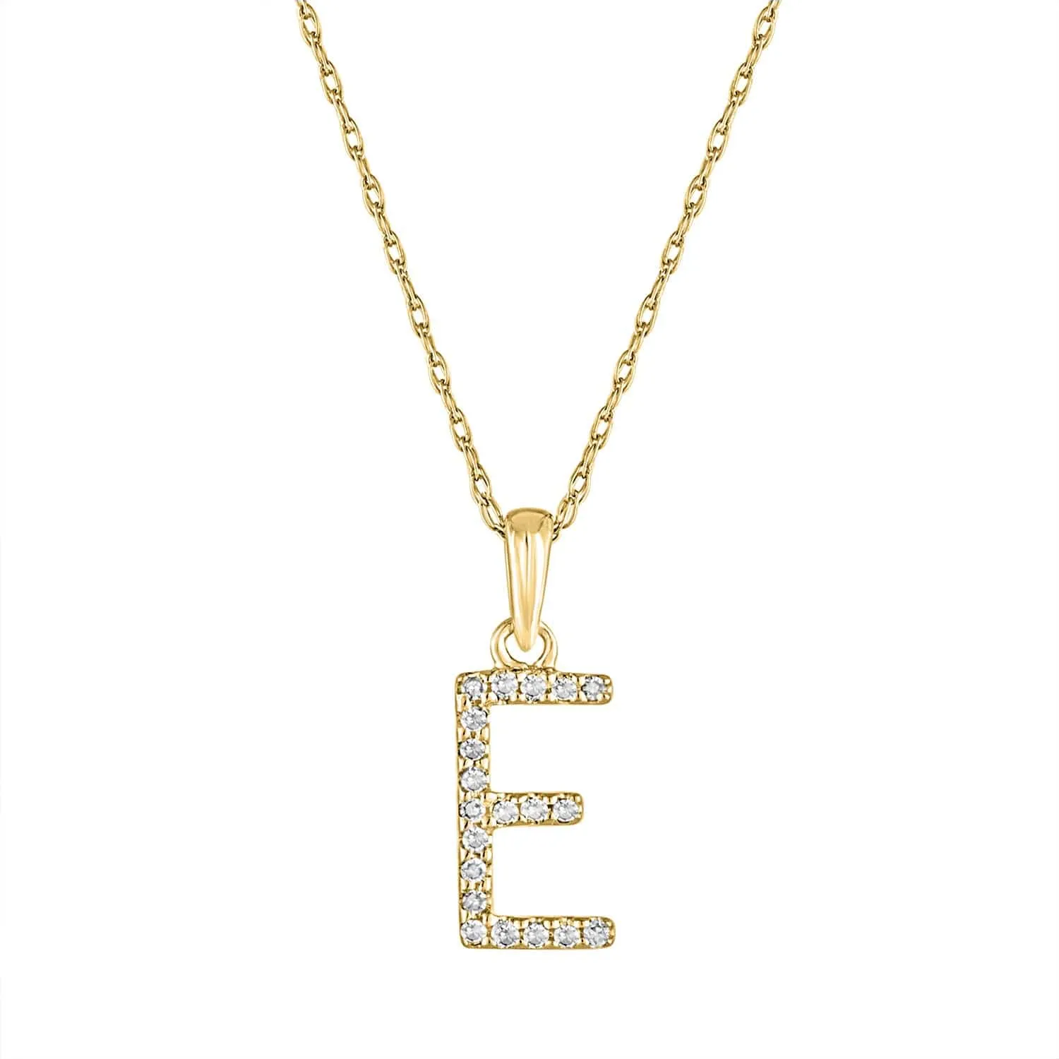 14K Yellow Gold Diamond "E" Initial Necklace