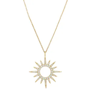 14k Yellow Gold Diamond Sunburst Necklace