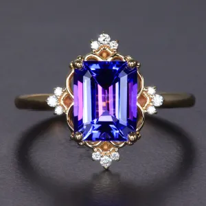 14K Yellow Gold Emerald Cut Tanzanite and Diamond Accent Ring 2.58 Carats*