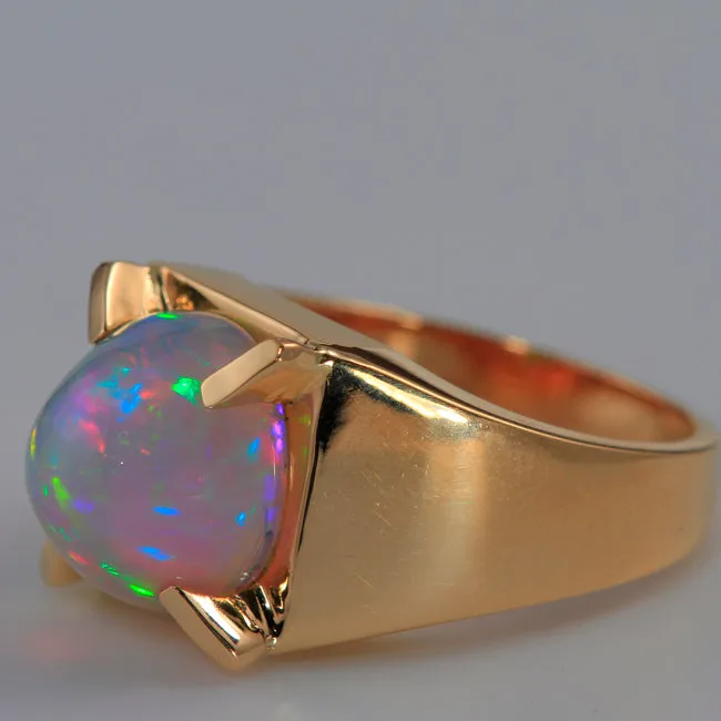 14K Yellow Gold Mens Oval Cabochon Opal Ring