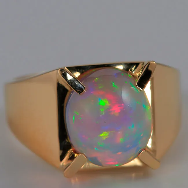14K Yellow Gold Mens Oval Cabochon Opal Ring