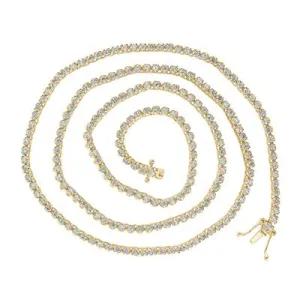 14K YELLOW GOLD ROUND DIAMOND 20-INCH TENNIS CHAIN NECKLACE 3-5/8 CTTW