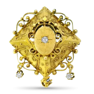 14k Yellow Gold Victorian Diamond Filigree Brooch/Pendant