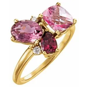 14K Yellow Multi-Gemstone & .05 CTW Diamond Cluster Ring