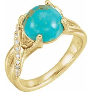 14K Yellow Turquoise & 1/6 CTW Diamond Ring