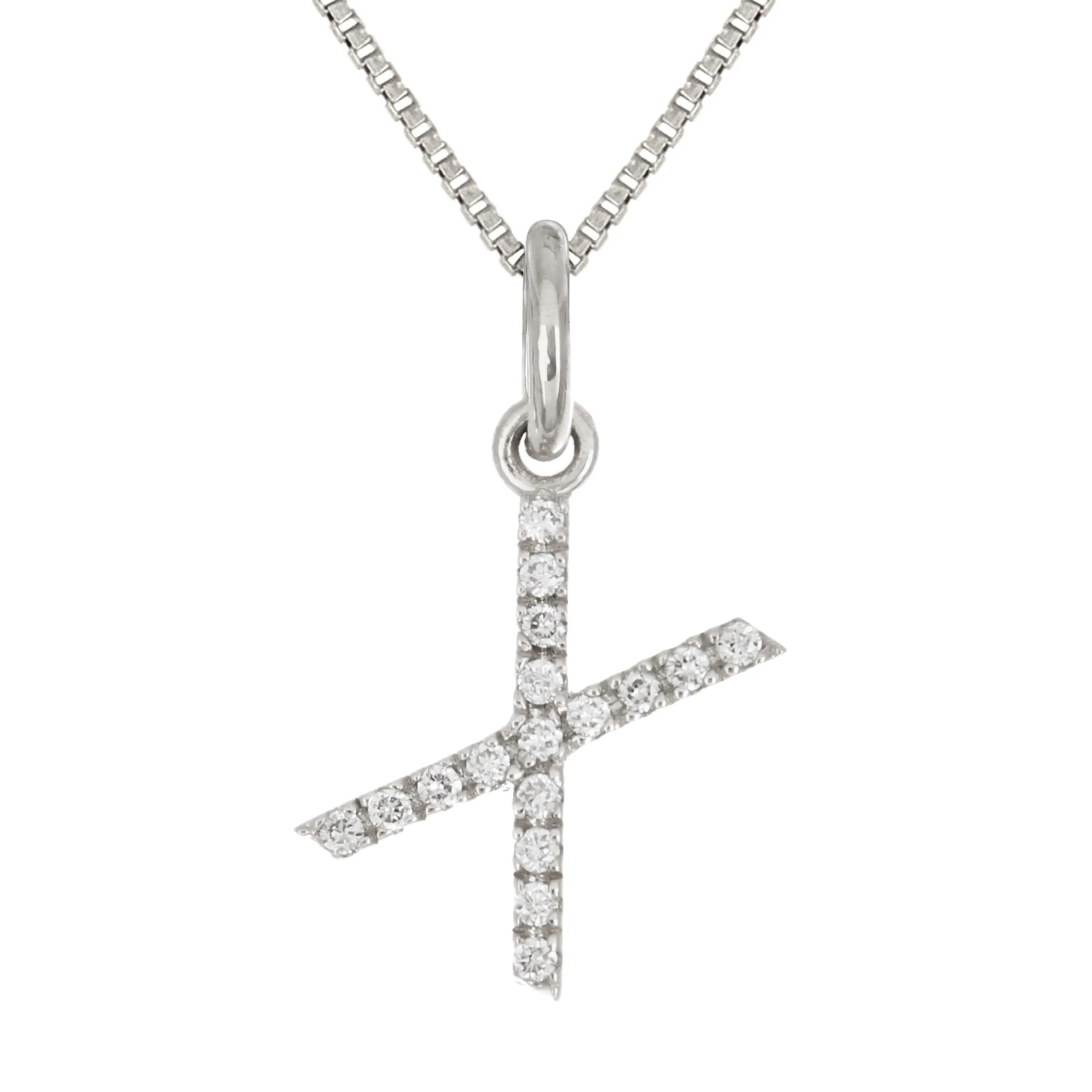 14k Yellow White or Rose Gold Diamond Initial Letter Charm Pendant Necklace 18"