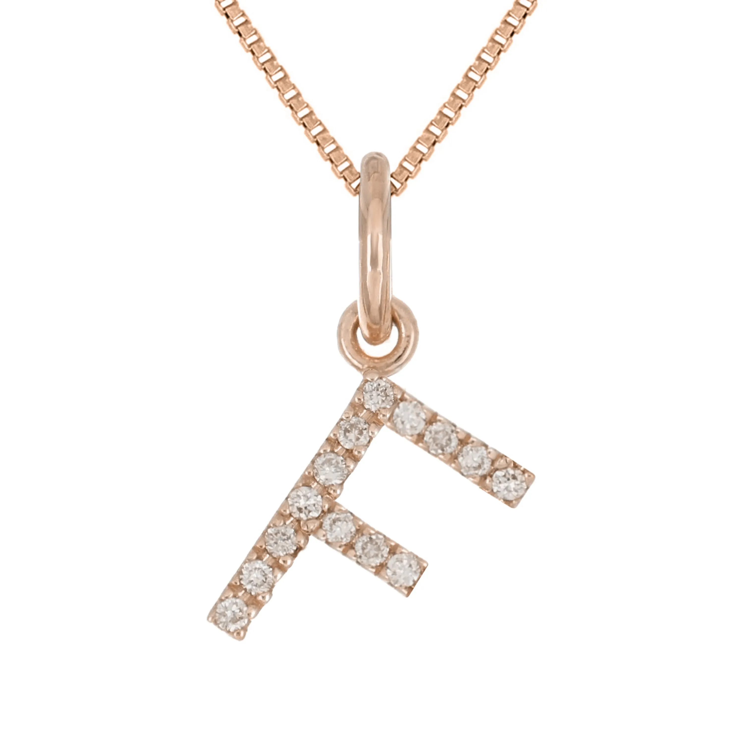 14k Yellow White or Rose Gold Diamond Initial Letter Charm Pendant Necklace 18"