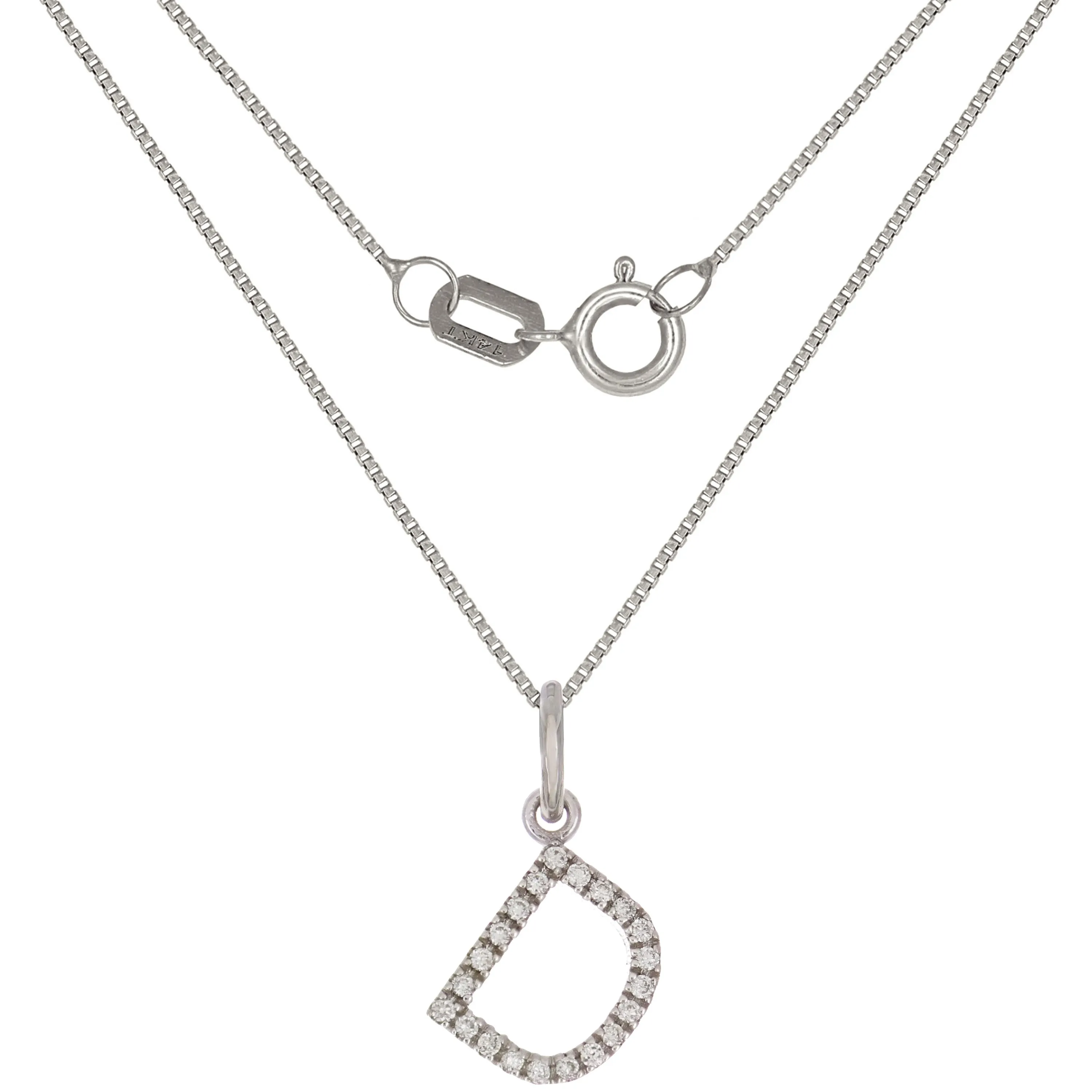 14k Yellow White or Rose Gold Diamond Initial Letter Charm Pendant Necklace 18"