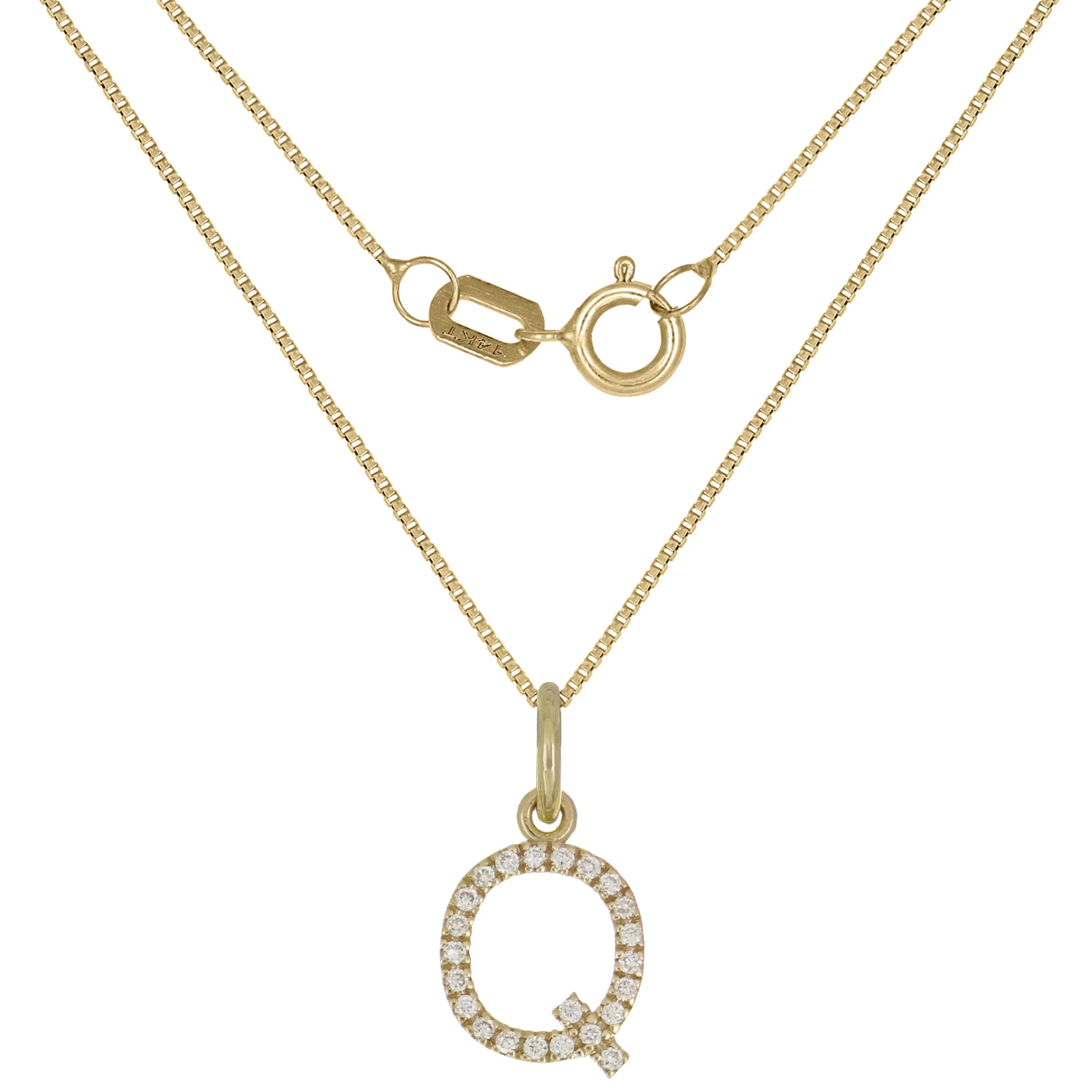 14k Yellow White or Rose Gold Diamond Initial Letter Charm Pendant Necklace 18"