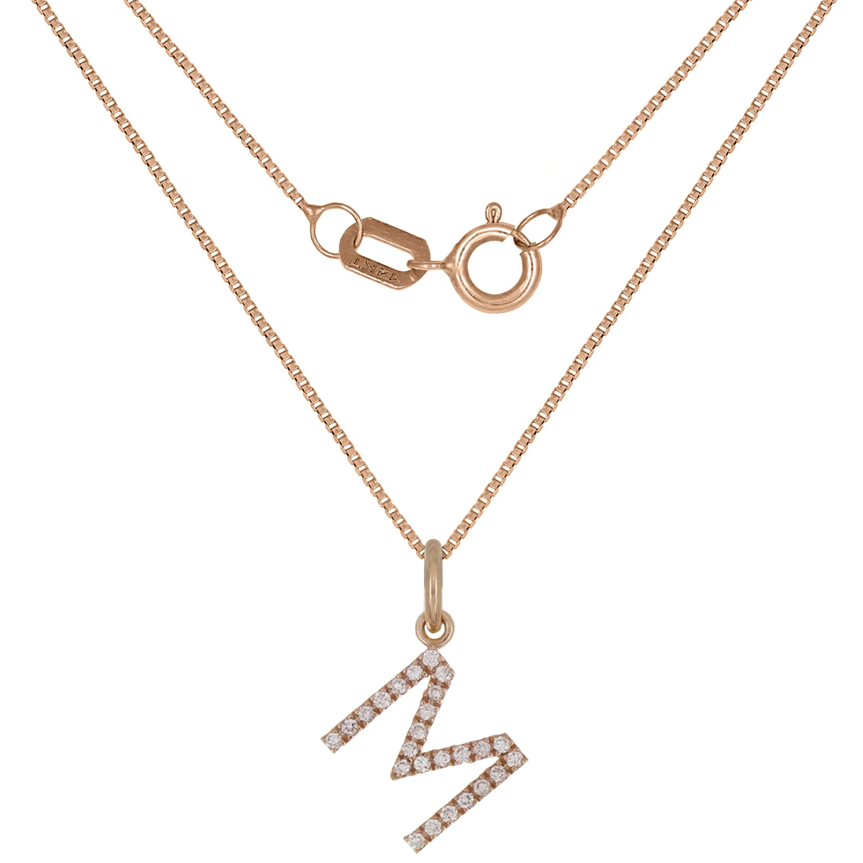 14k Yellow White or Rose Gold Diamond Initial Letter Charm Pendant Necklace 18"