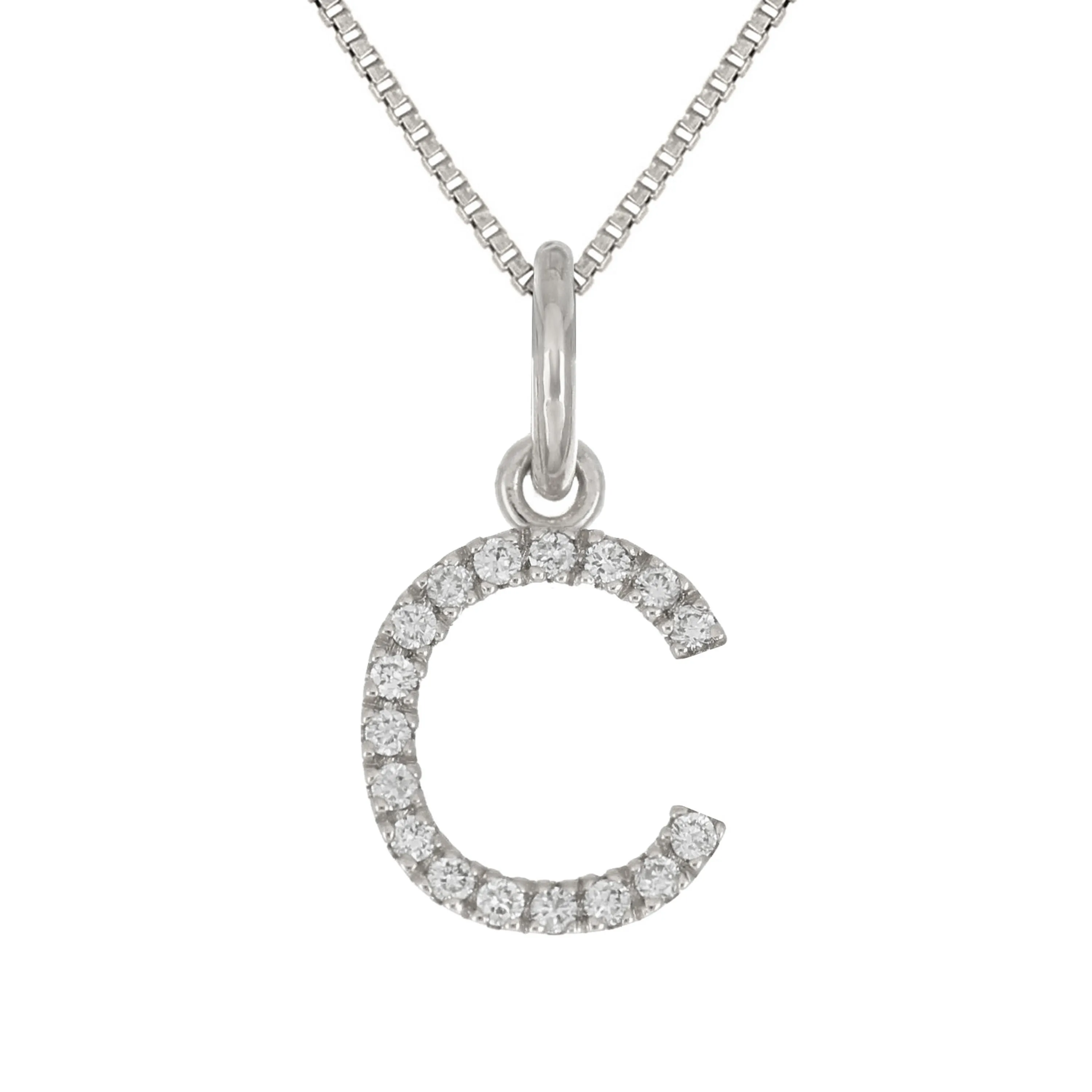 14k Yellow White or Rose Gold Diamond Initial Letter Charm Pendant Necklace 18"