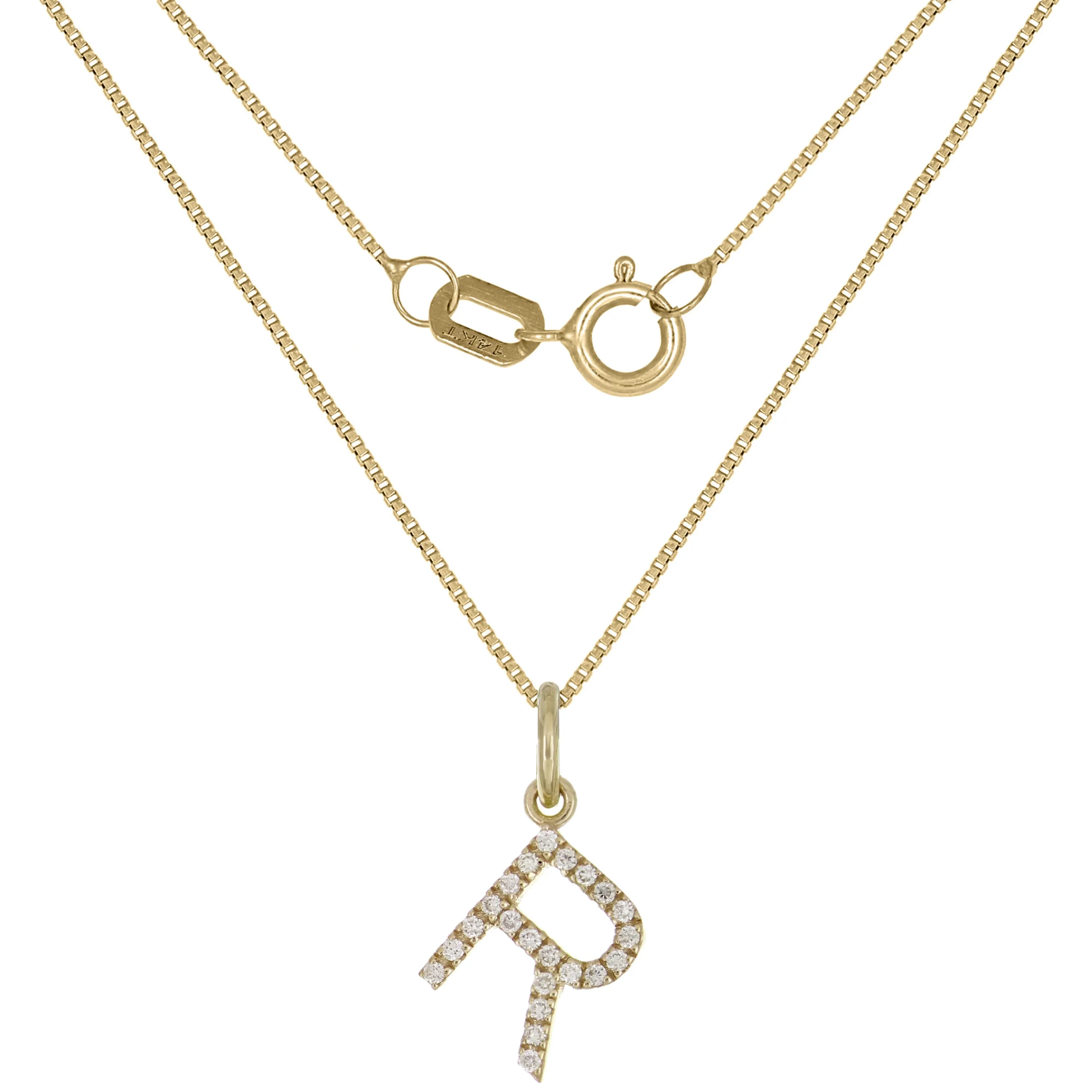 14k Yellow White or Rose Gold Diamond Initial Letter Charm Pendant Necklace 18"