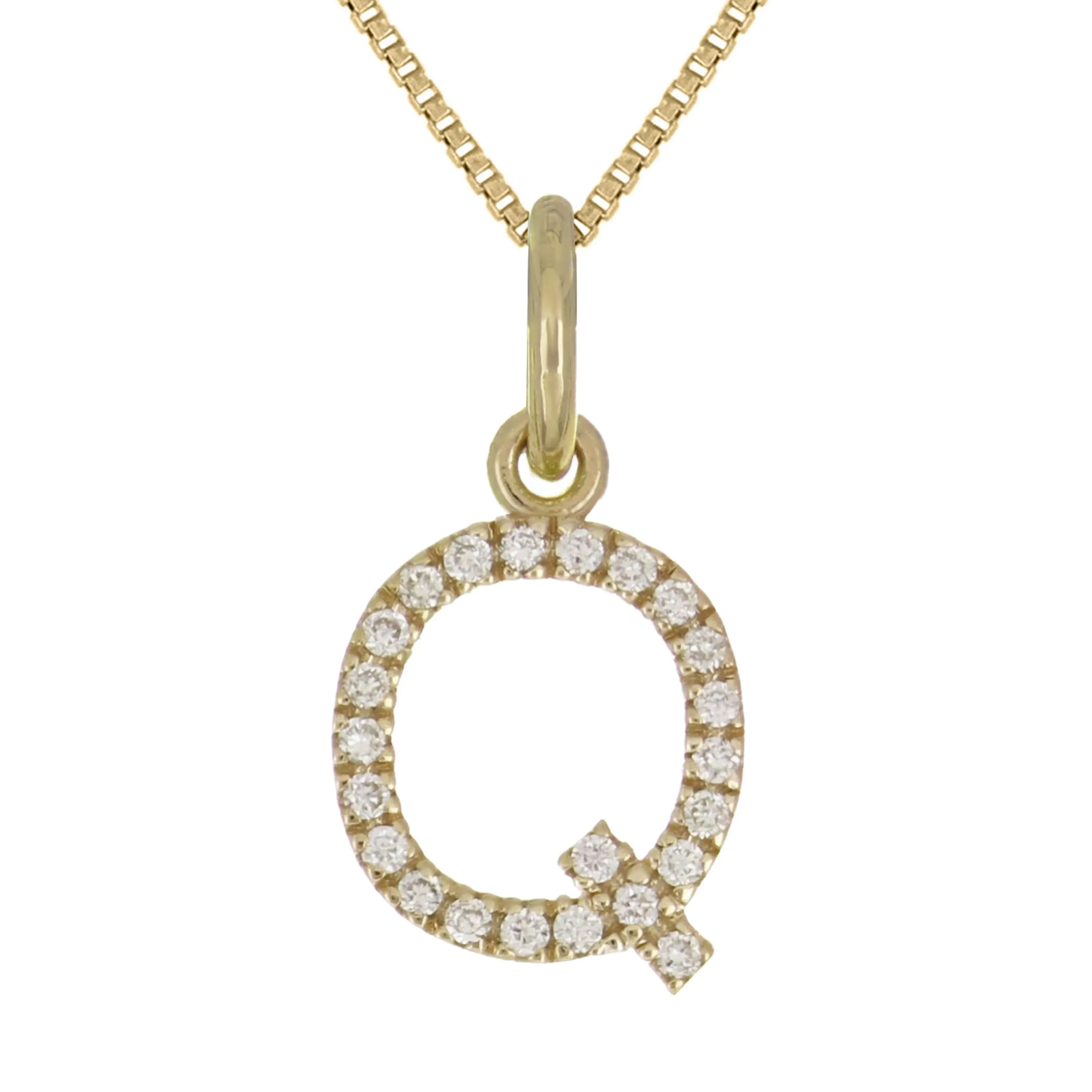 14k Yellow White or Rose Gold Diamond Initial Letter Charm Pendant Necklace 18"