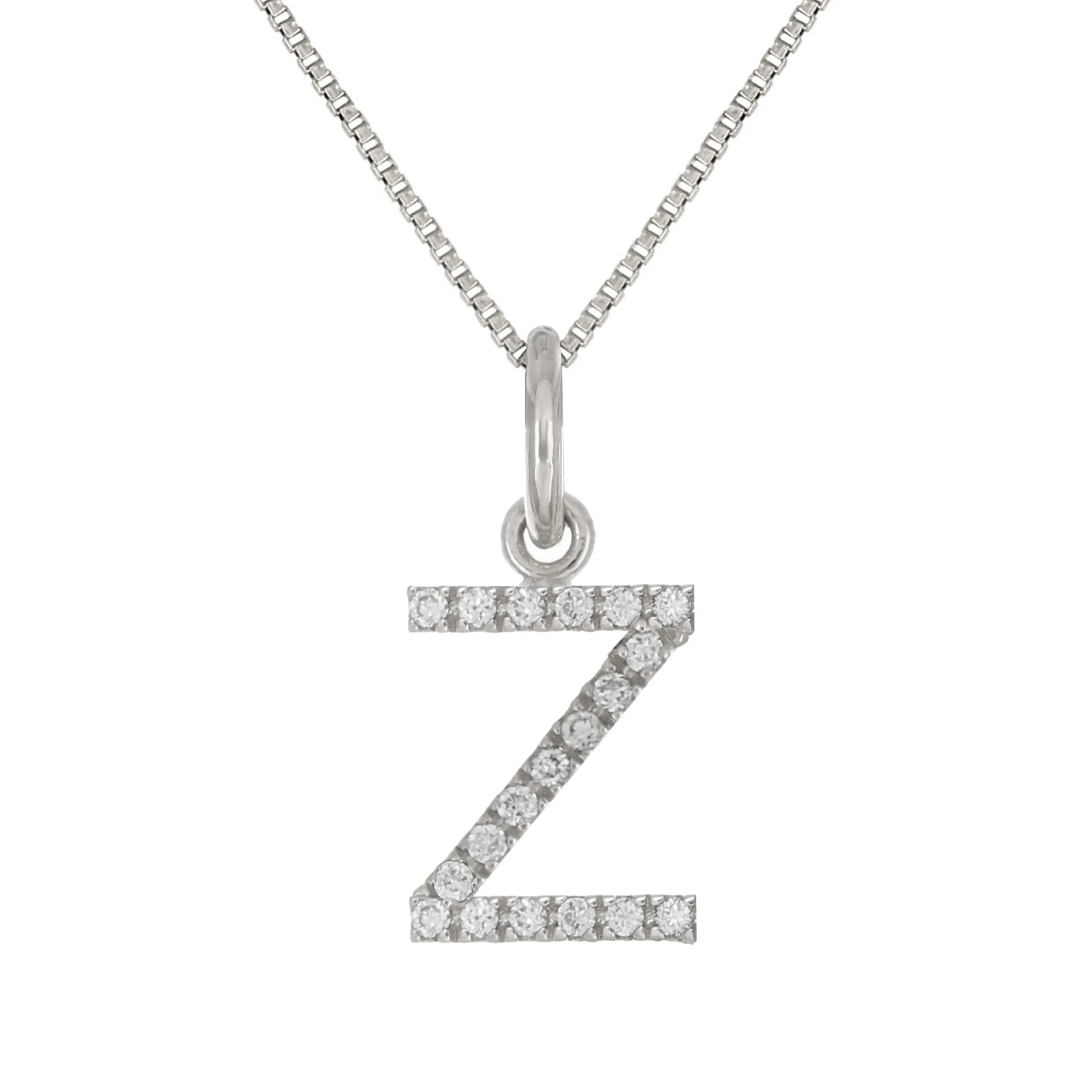 14k Yellow White or Rose Gold Diamond Initial Letter Charm Pendant Necklace 18"