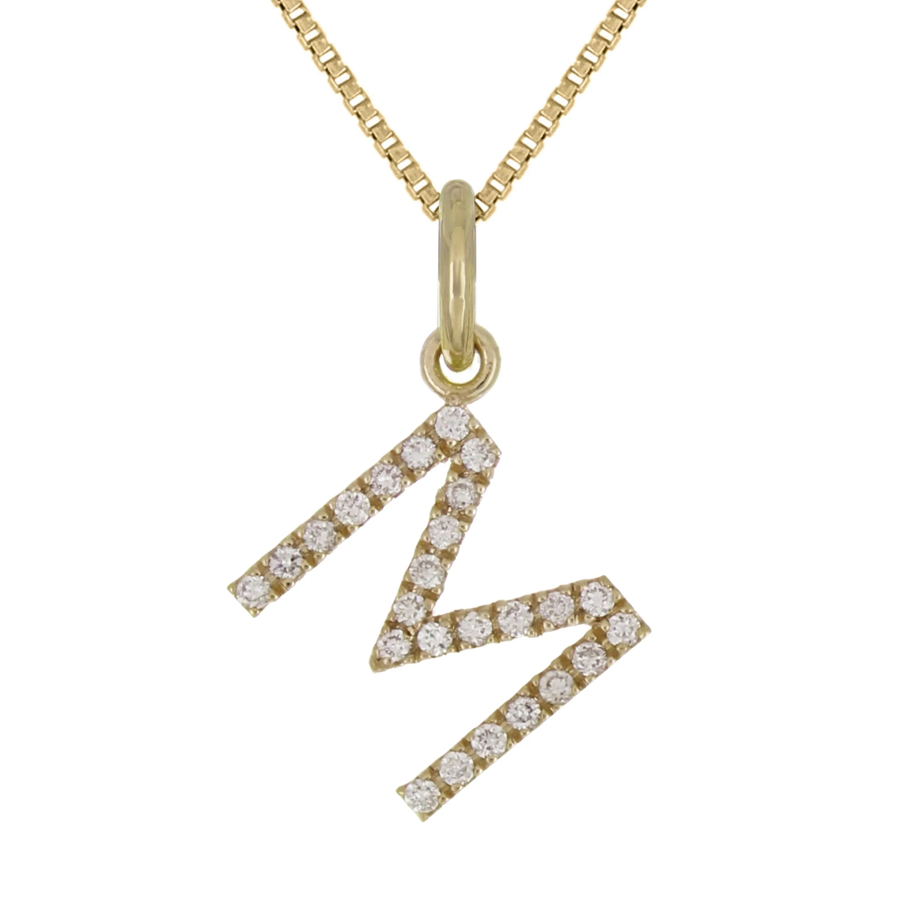 14k Yellow White or Rose Gold Diamond Initial Letter Charm Pendant Necklace 18"