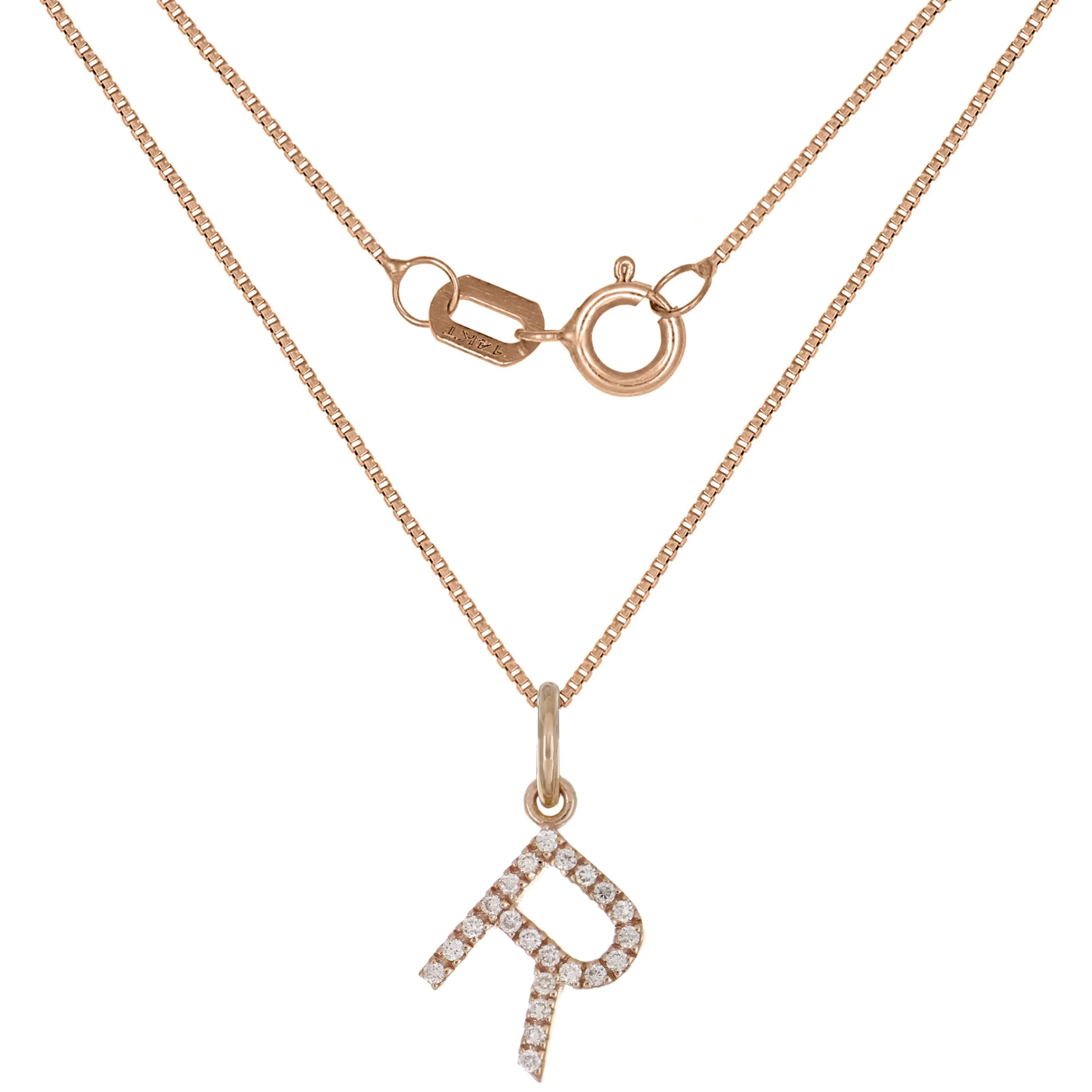 14k Yellow White or Rose Gold Diamond Initial Letter Charm Pendant Necklace 18"