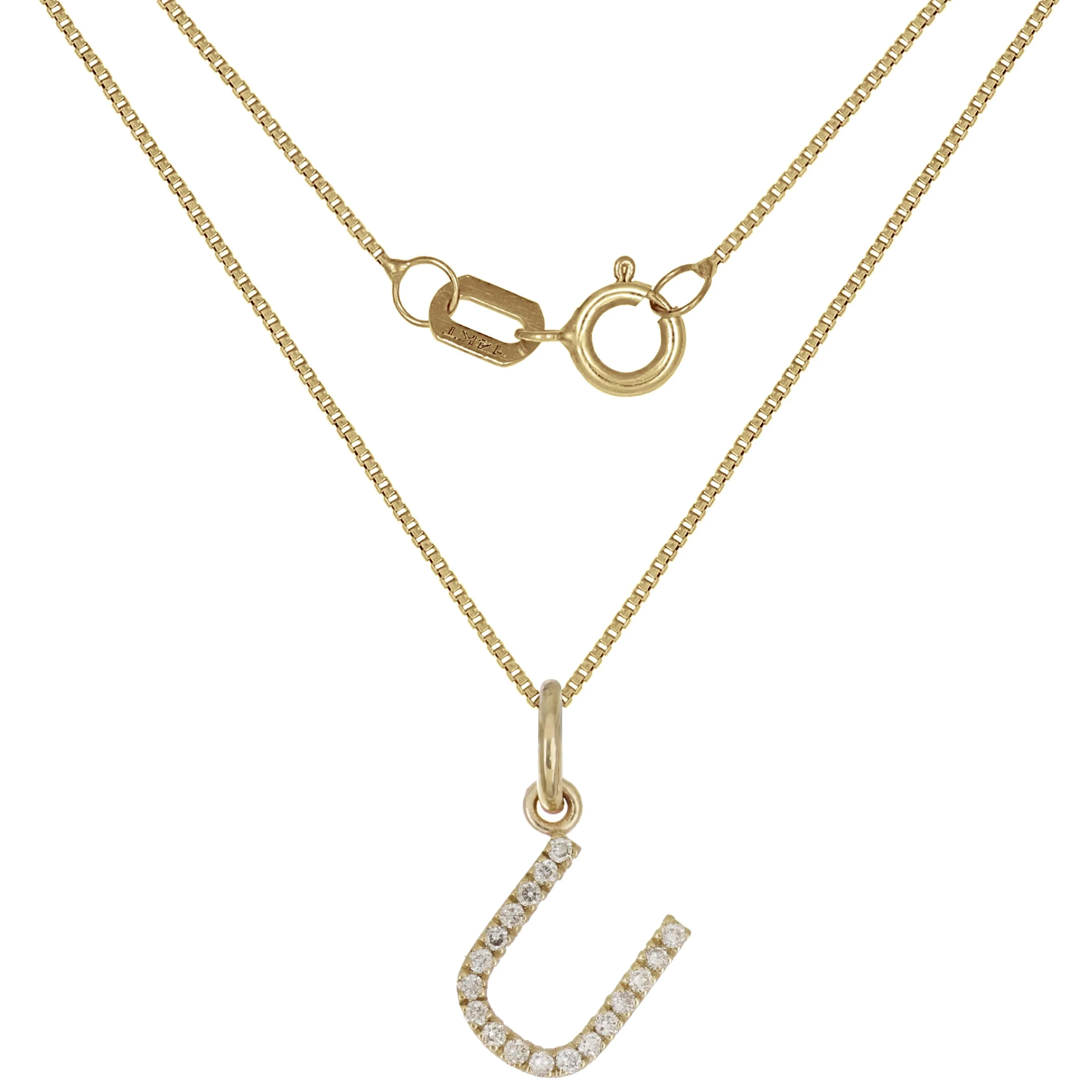 14k Yellow White or Rose Gold Diamond Initial Letter Charm Pendant Necklace 18"