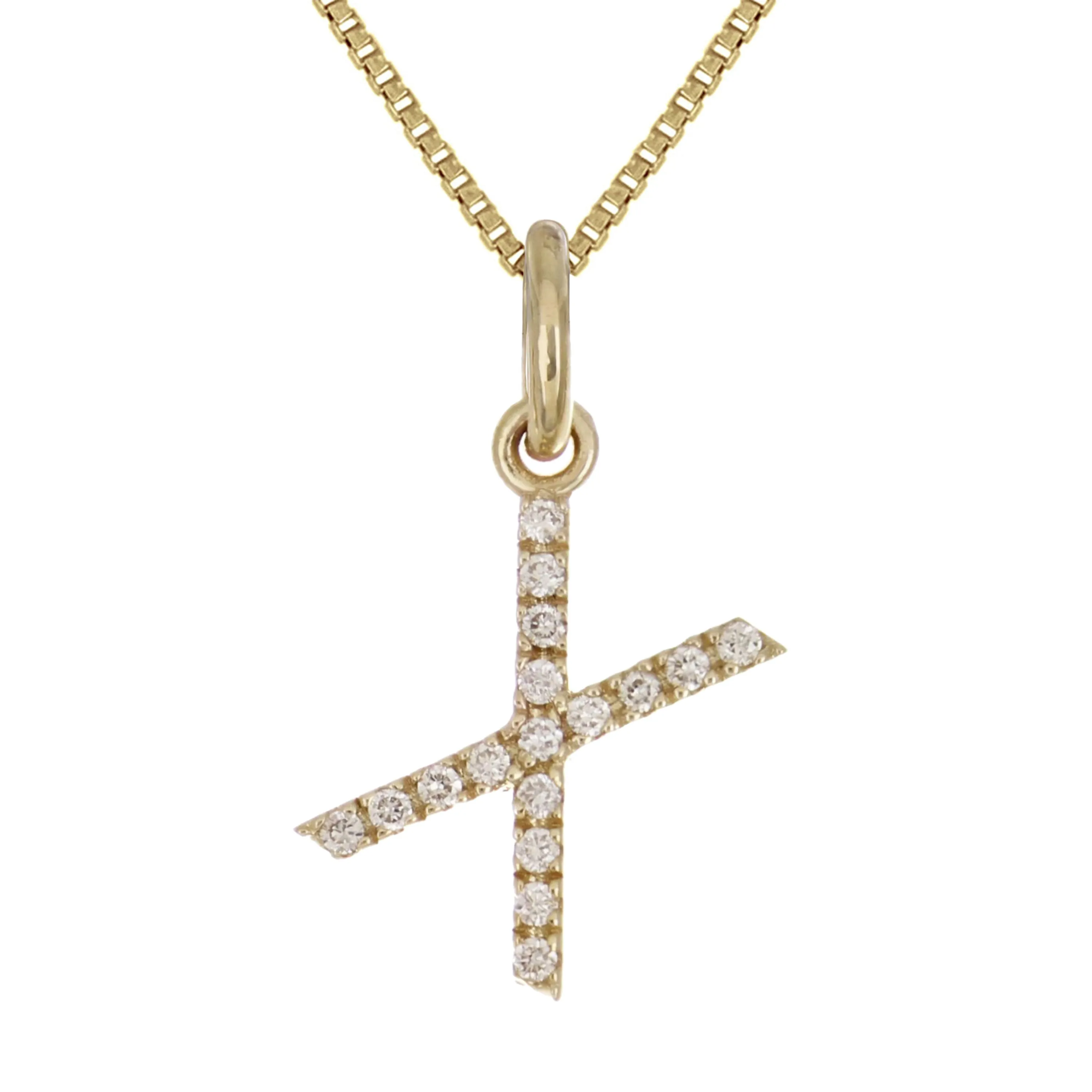 14k Yellow White or Rose Gold Diamond Initial Letter Charm Pendant Necklace 18"