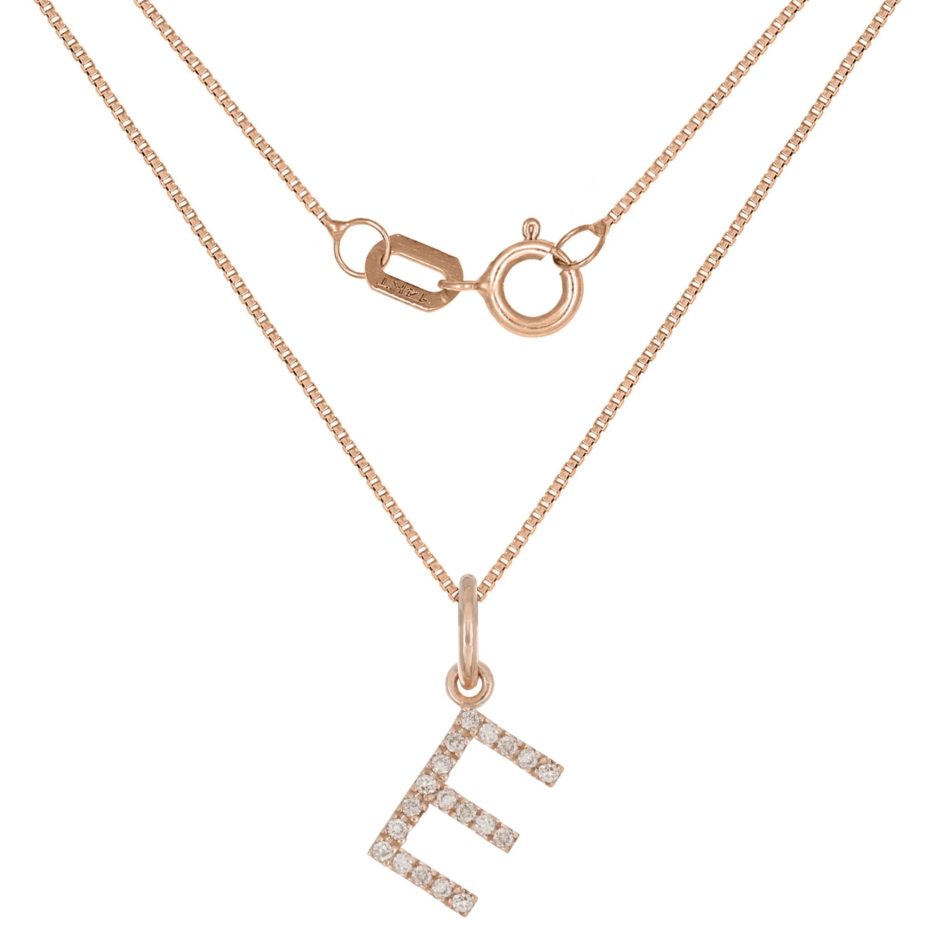 14k Yellow White or Rose Gold Diamond Initial Letter Charm Pendant Necklace 18"