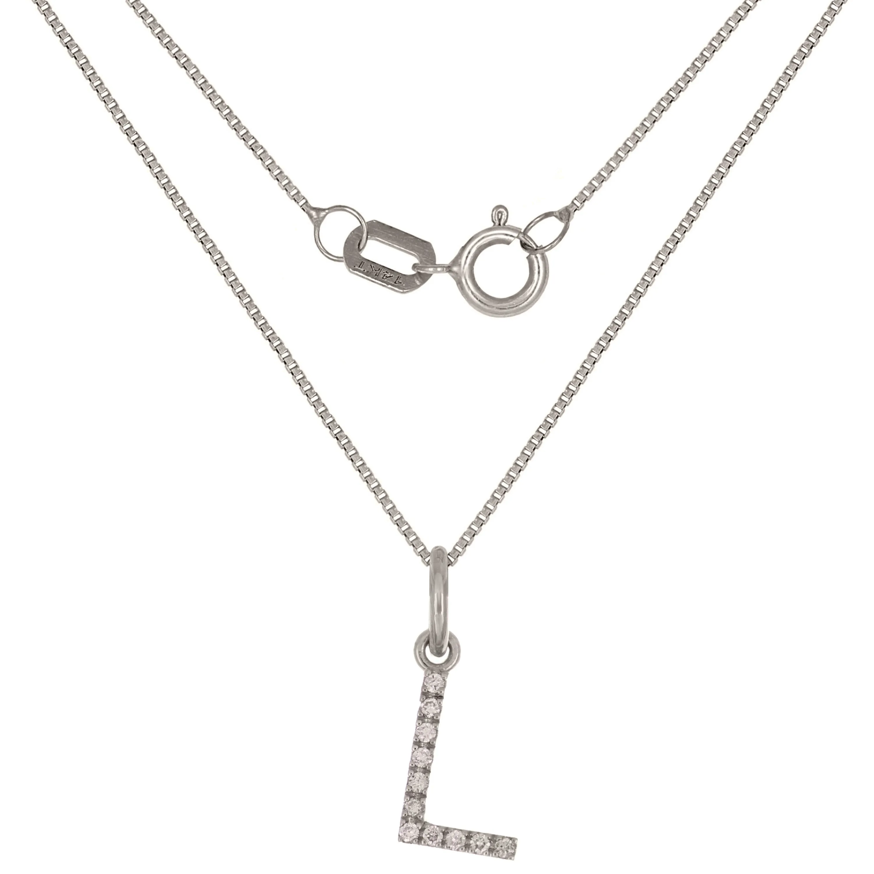 14k Yellow White or Rose Gold Diamond Initial Letter Charm Pendant Necklace 18"