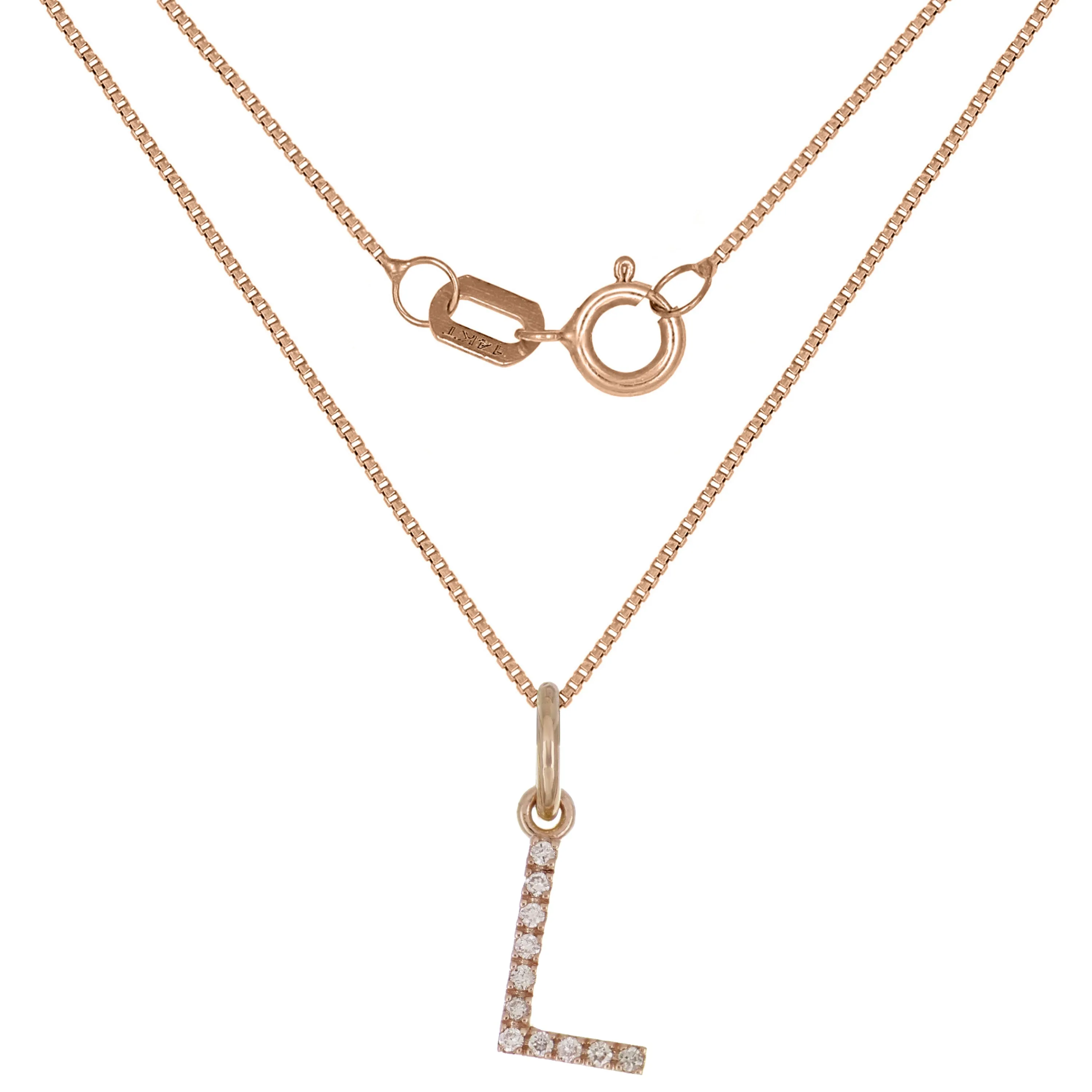 14k Yellow White or Rose Gold Diamond Initial Letter Charm Pendant Necklace 18"