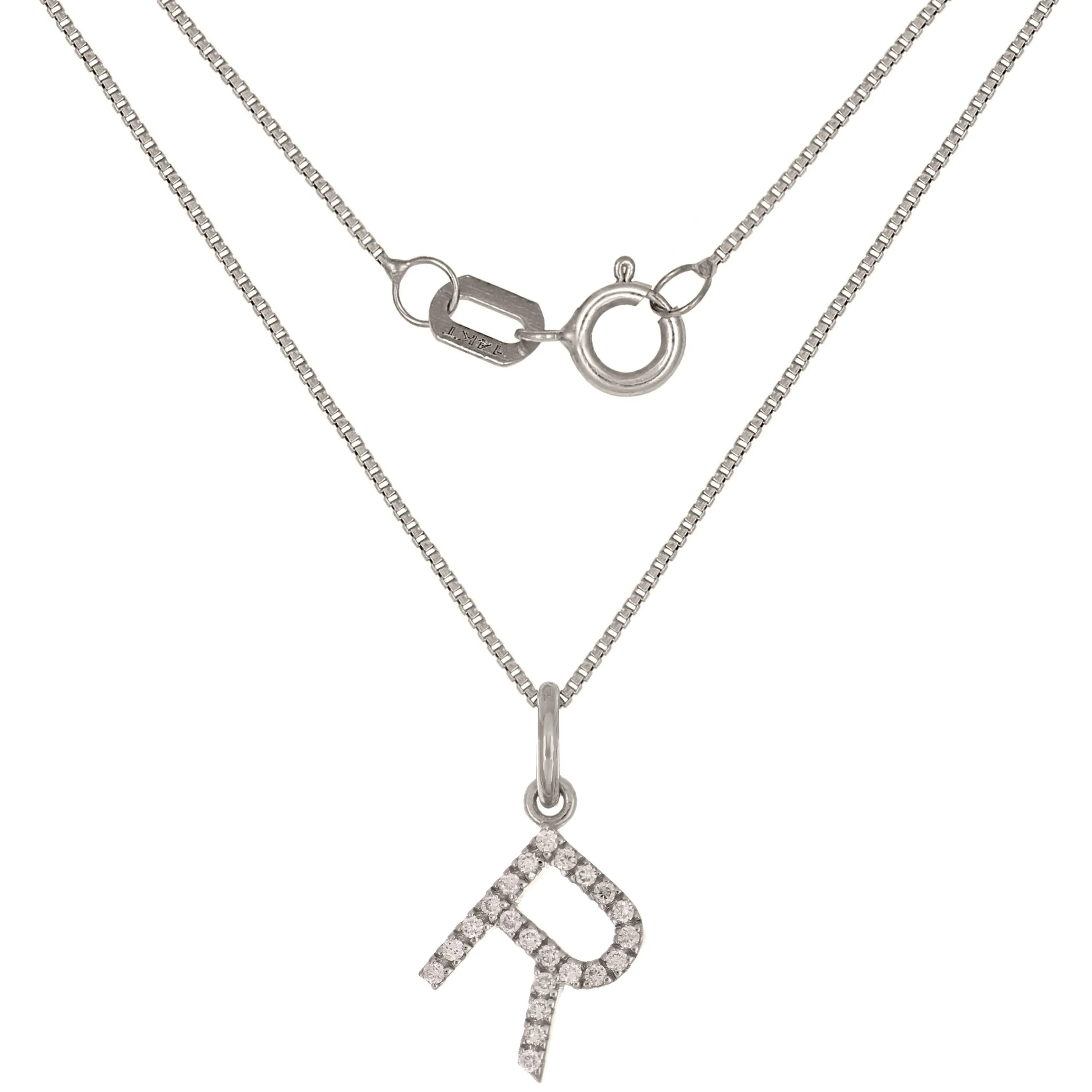 14k Yellow White or Rose Gold Diamond Initial Letter Charm Pendant Necklace 18"