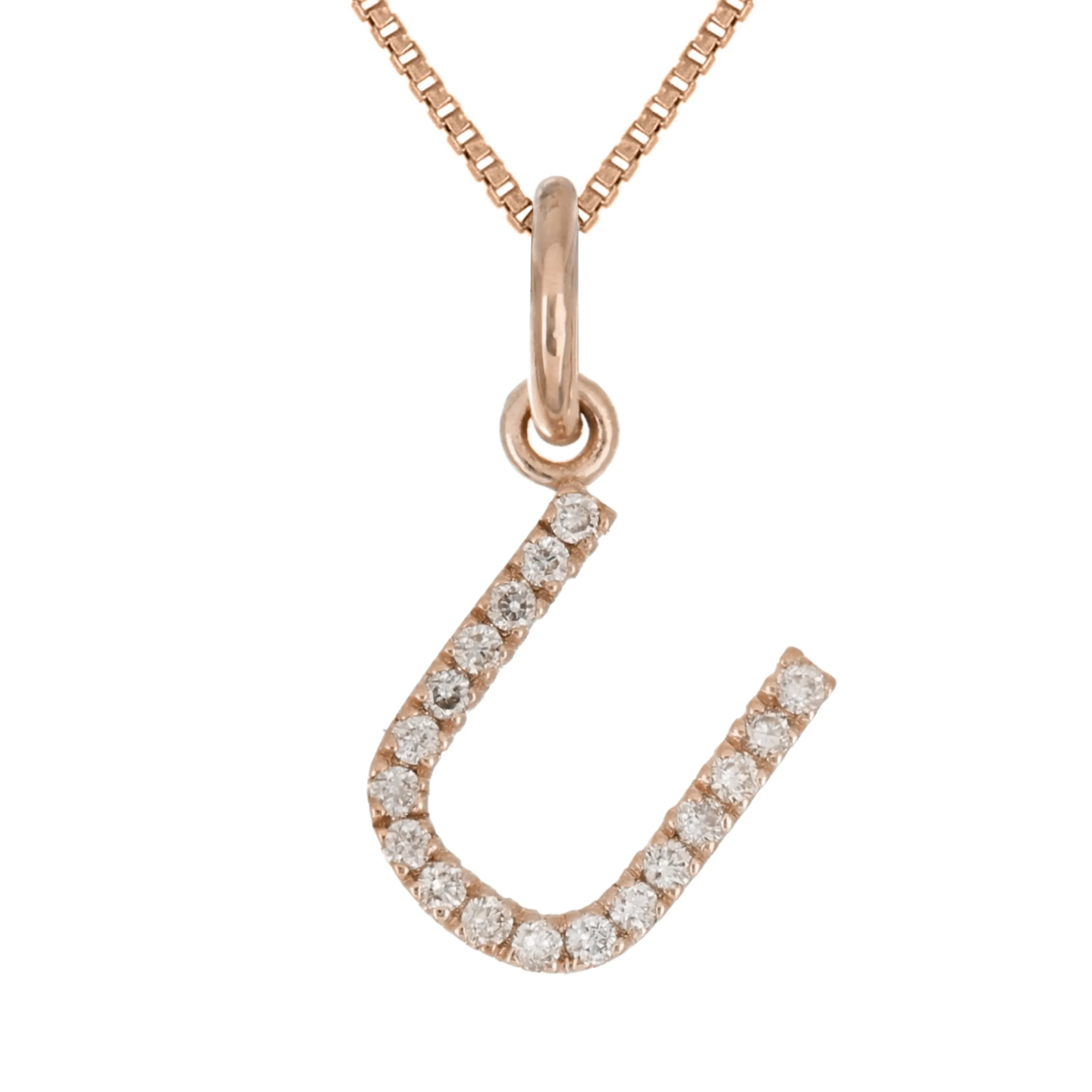 14k Yellow White or Rose Gold Diamond Initial Letter Charm Pendant Necklace 18"