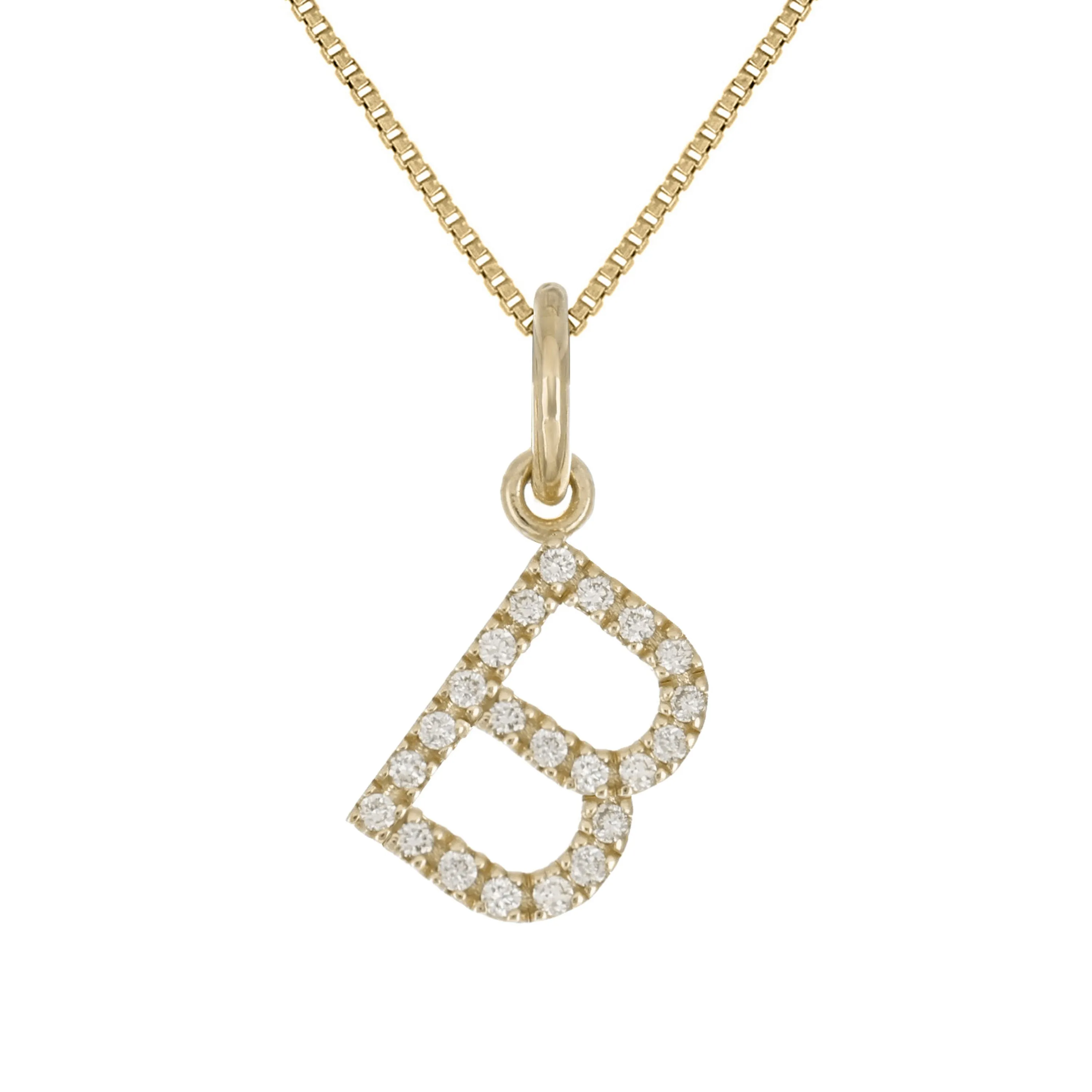 14k Yellow White or Rose Gold Diamond Initial Letter Charm Pendant Necklace 18"