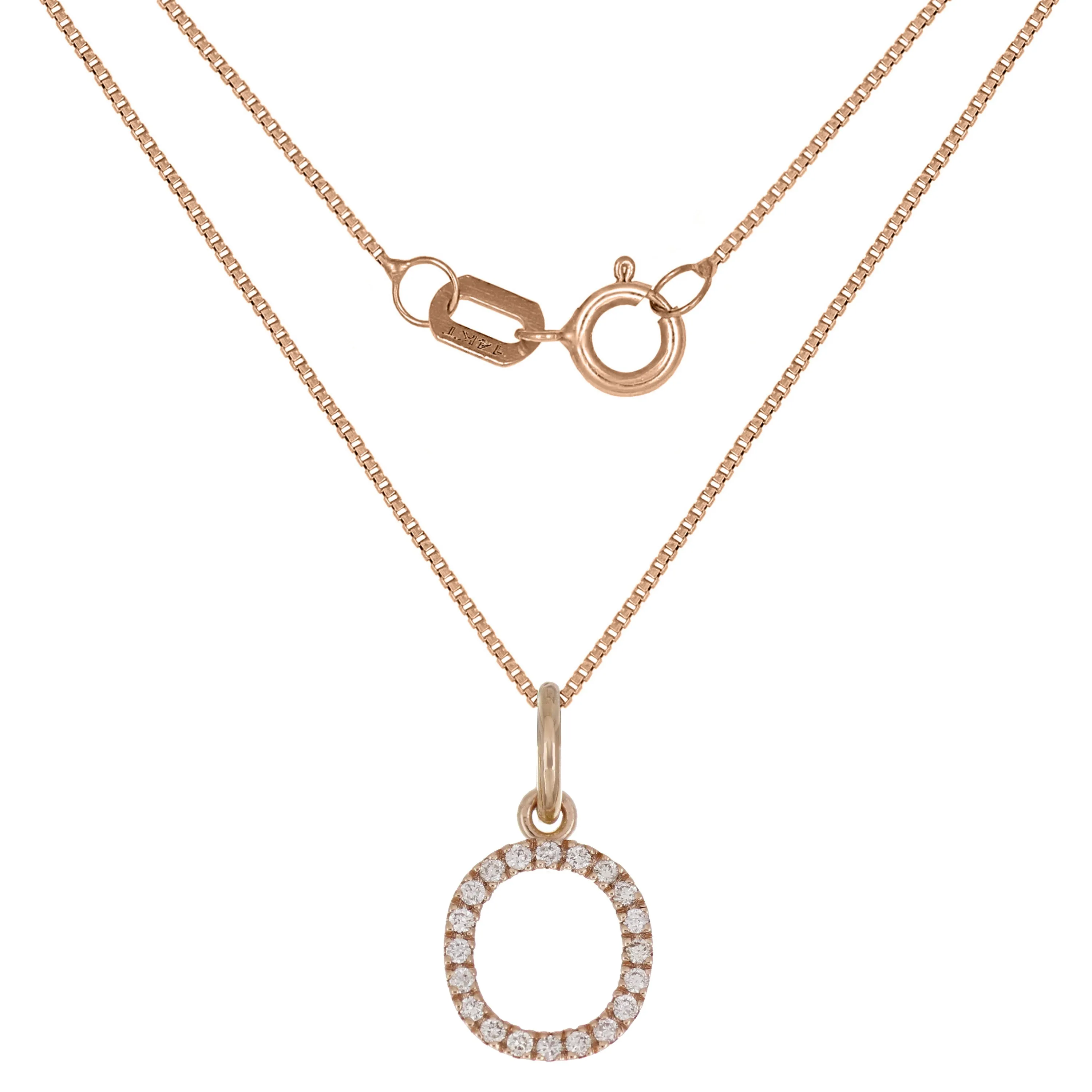 14k Yellow White or Rose Gold Diamond Initial Letter Charm Pendant Necklace 18"