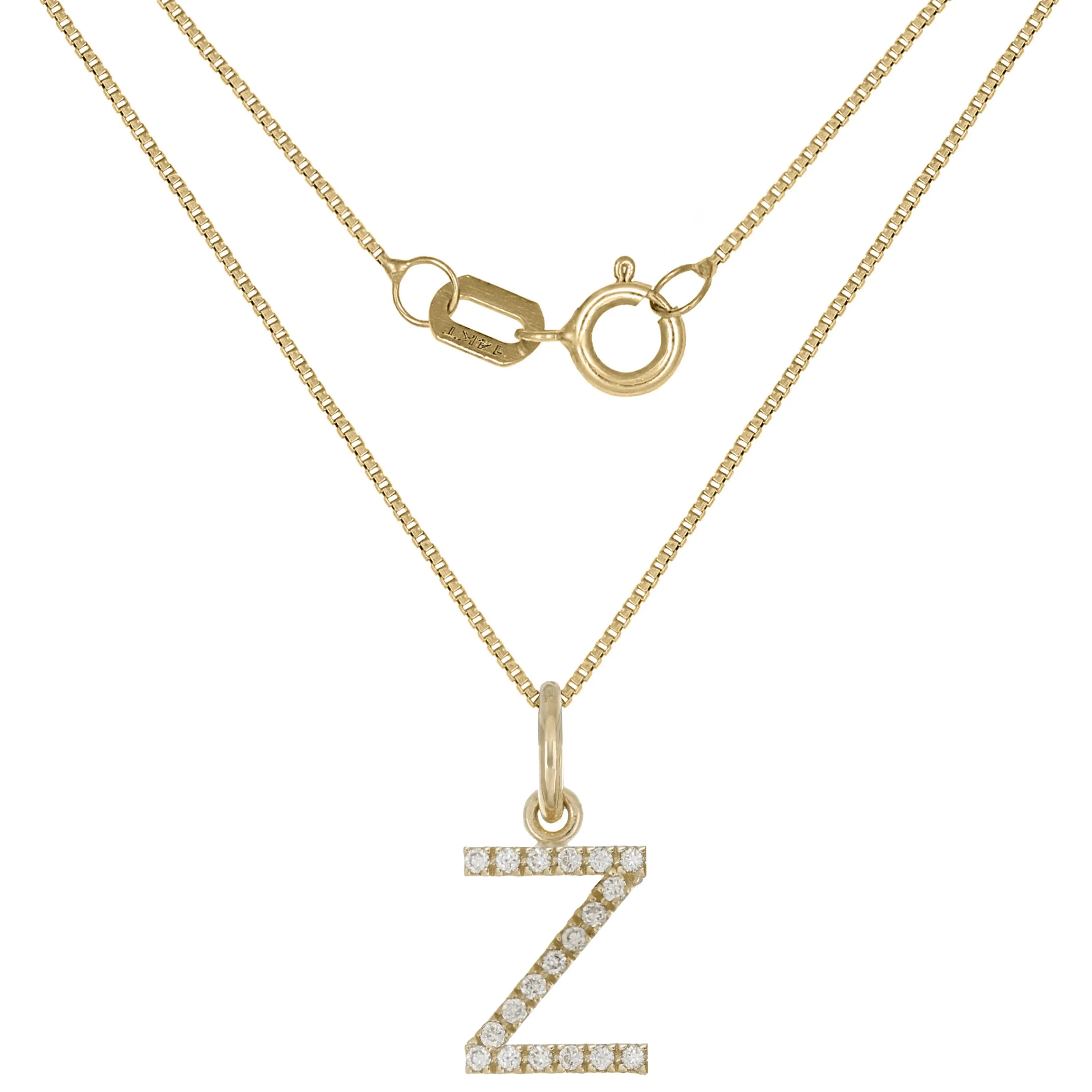 14k Yellow White or Rose Gold Diamond Initial Letter Charm Pendant Necklace 18"