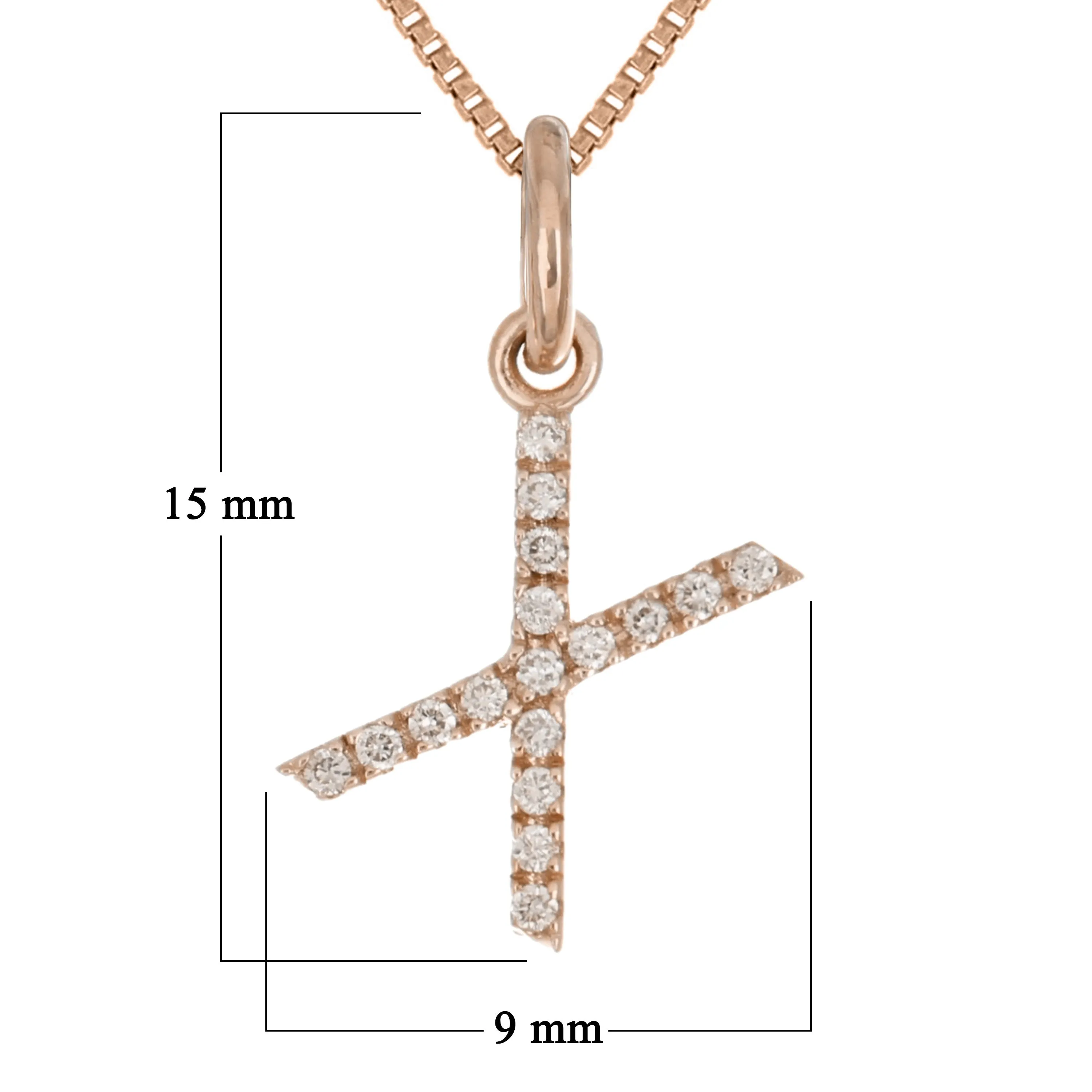 14k Yellow White or Rose Gold Diamond Initial Letter Charm Pendant Necklace 18"