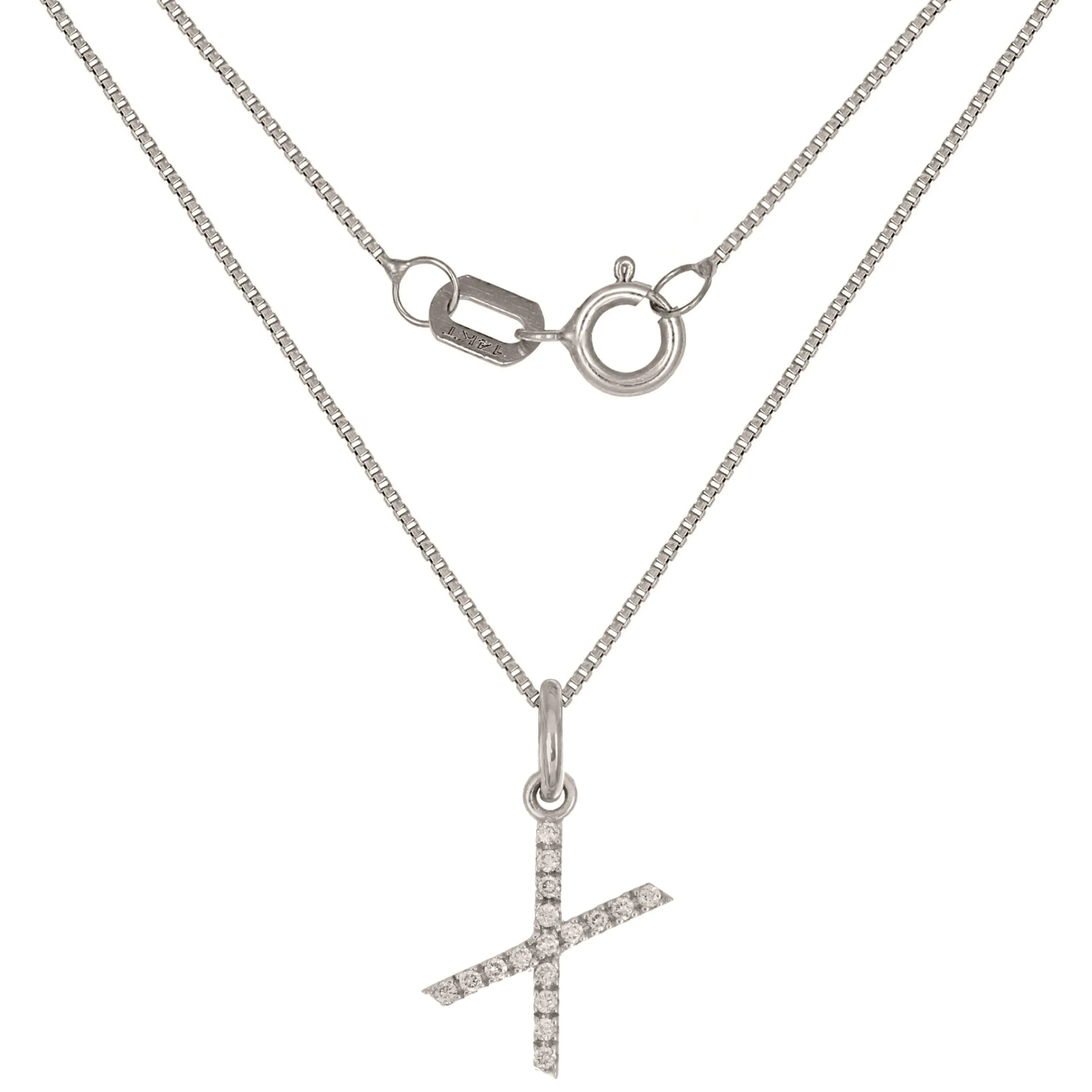 14k Yellow White or Rose Gold Diamond Initial Letter Charm Pendant Necklace 18"