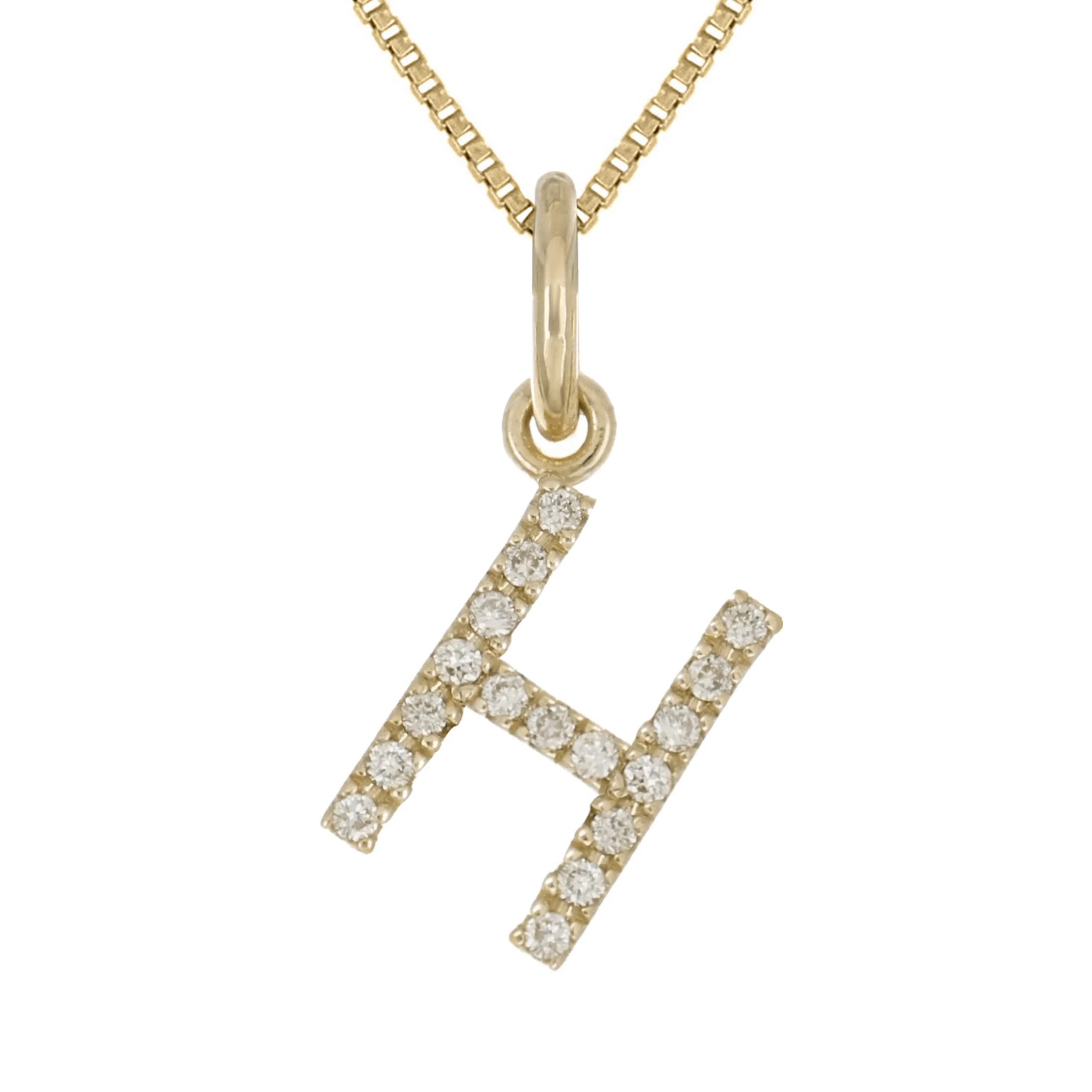14k Yellow White or Rose Gold Diamond Initial Letter Charm Pendant Necklace 18"
