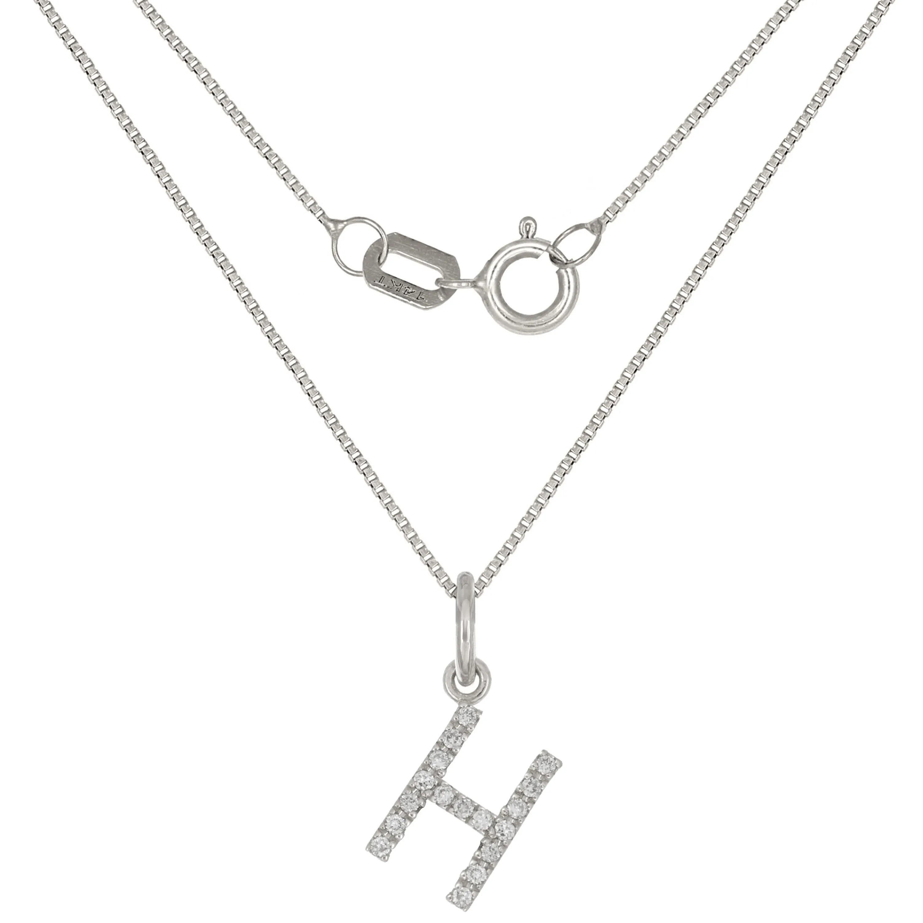 14k Yellow White or Rose Gold Diamond Initial Letter Charm Pendant Necklace 18"