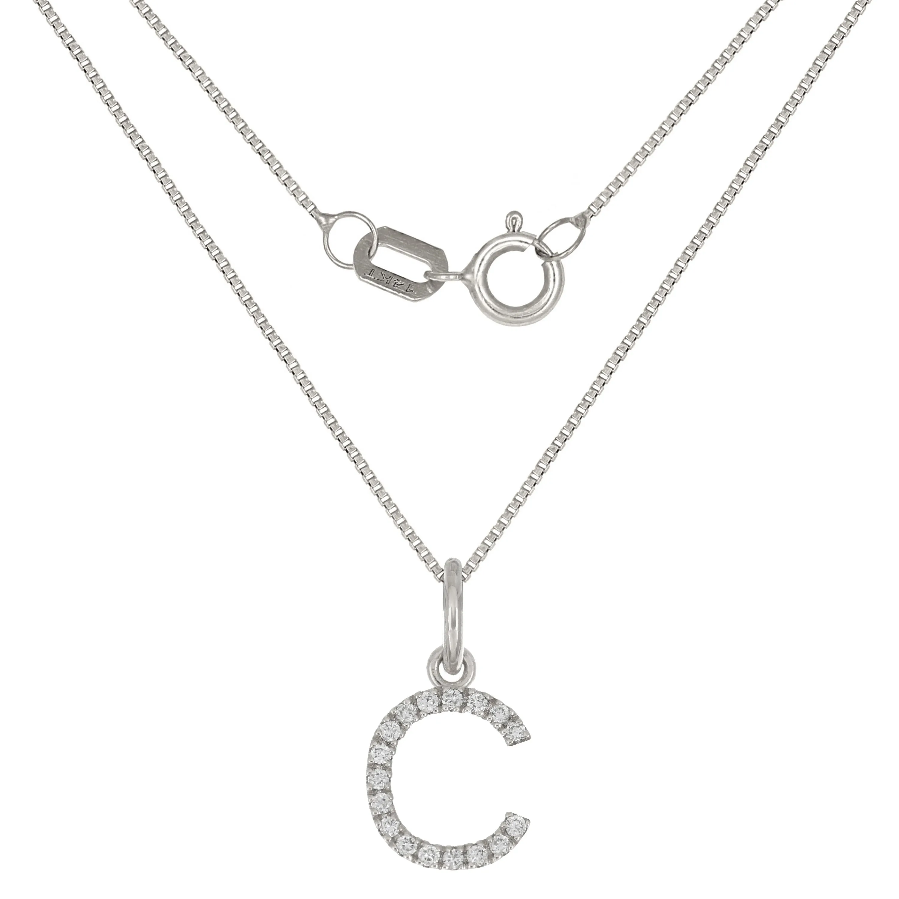 14k Yellow White or Rose Gold Diamond Initial Letter Charm Pendant Necklace 18"
